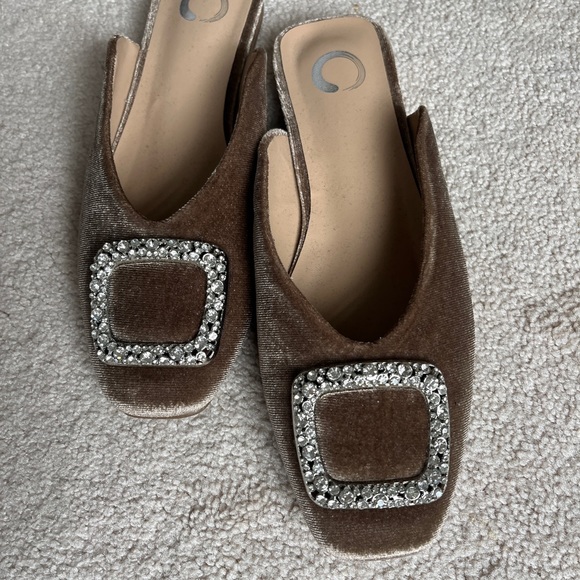 Velvet Brown Rhinestone Buckle Mule Slip-Ons - Picture 2 of 4